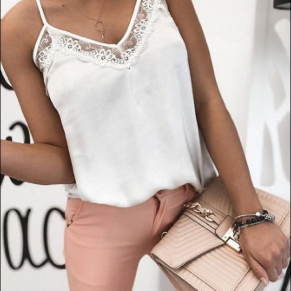 White Lace Detail Tank Top - Picture 8 of 10